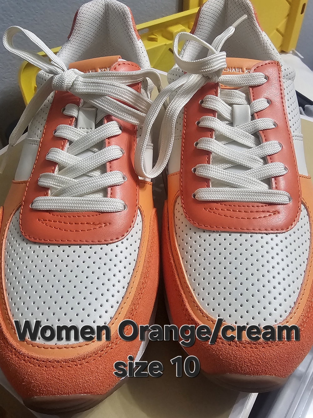 Michael Kors Orange and Cream Leather Lace-Up Sneakers